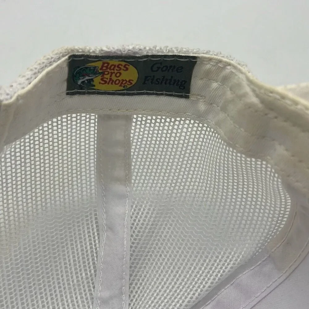 Bass‎ pro shops gone fishing white adjustable baseball hat / cap - preowned